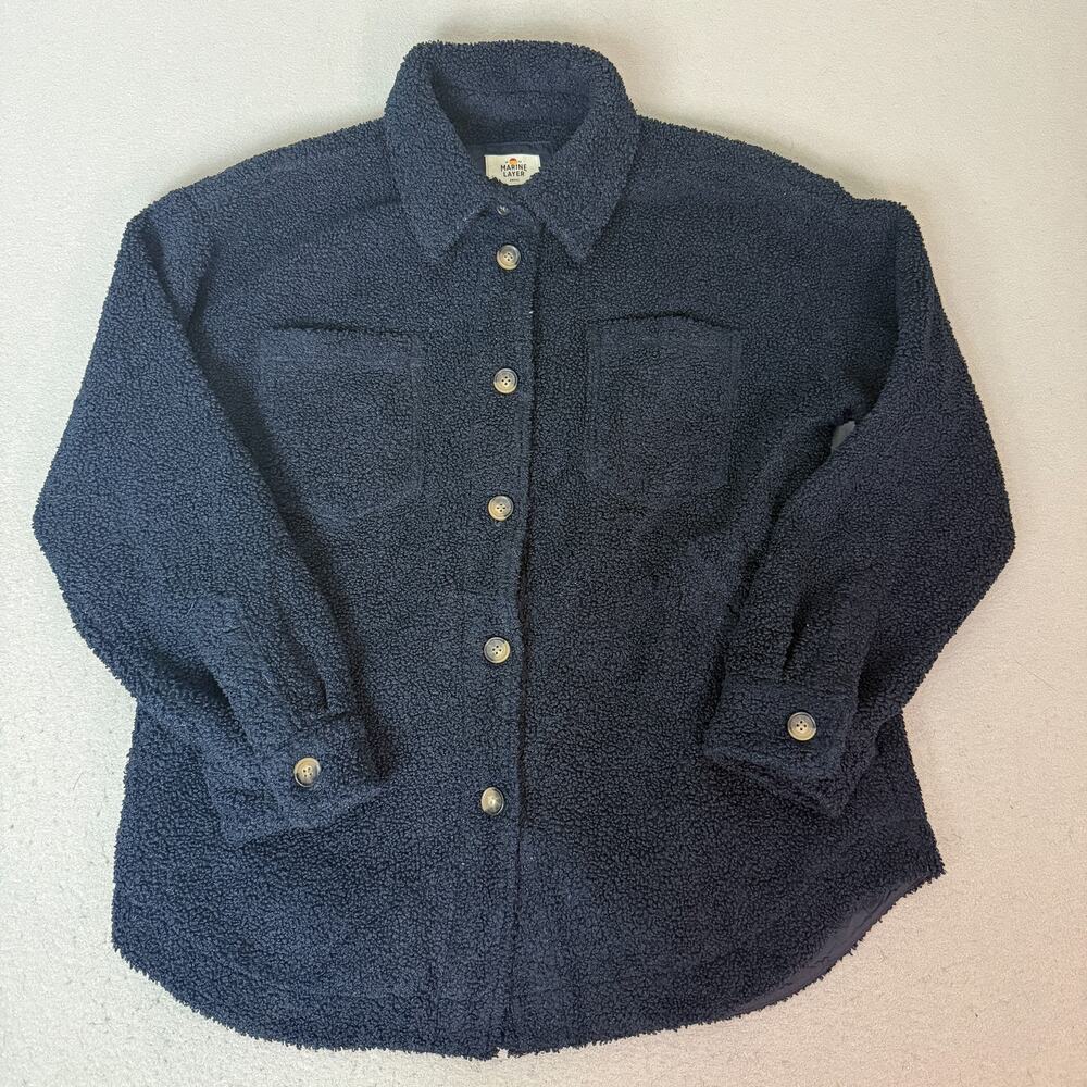Marine Layer Sherpa Fleece Shacket Jacket Small Navy Button Front Coat